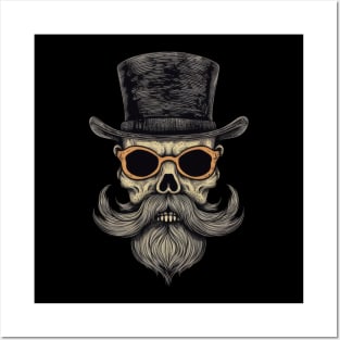 Skull with mustache Posters and Art